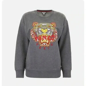 NWT Kenzo Women’s Dragon Tiger Embroidered Crewneck Sweatshirt Grey M